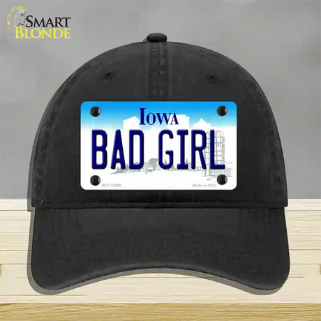 Bad Girl Iowa Novelty License Plate Hat Unconstructed Cotton / Black