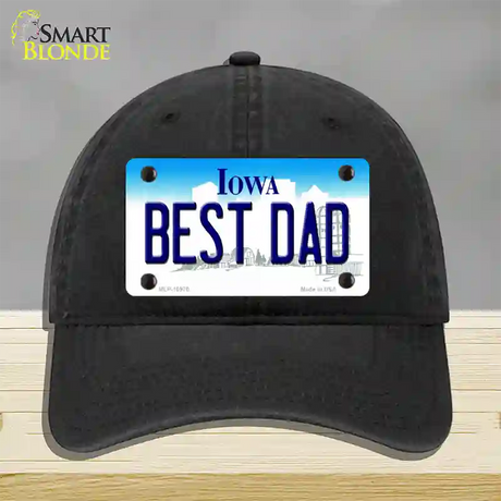 Best Dad Iowa Novelty License Plate Hat Unconstructed Cotton / Black