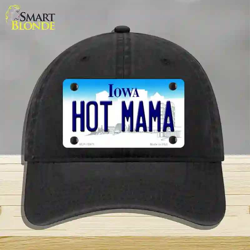 Hot Mama Iowa Novelty License Plate Hat Unconstructed Cotton / Black