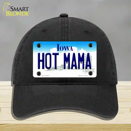 Hot Mama Iowa Novelty License Plate Hat Unconstructed Cotton / Black