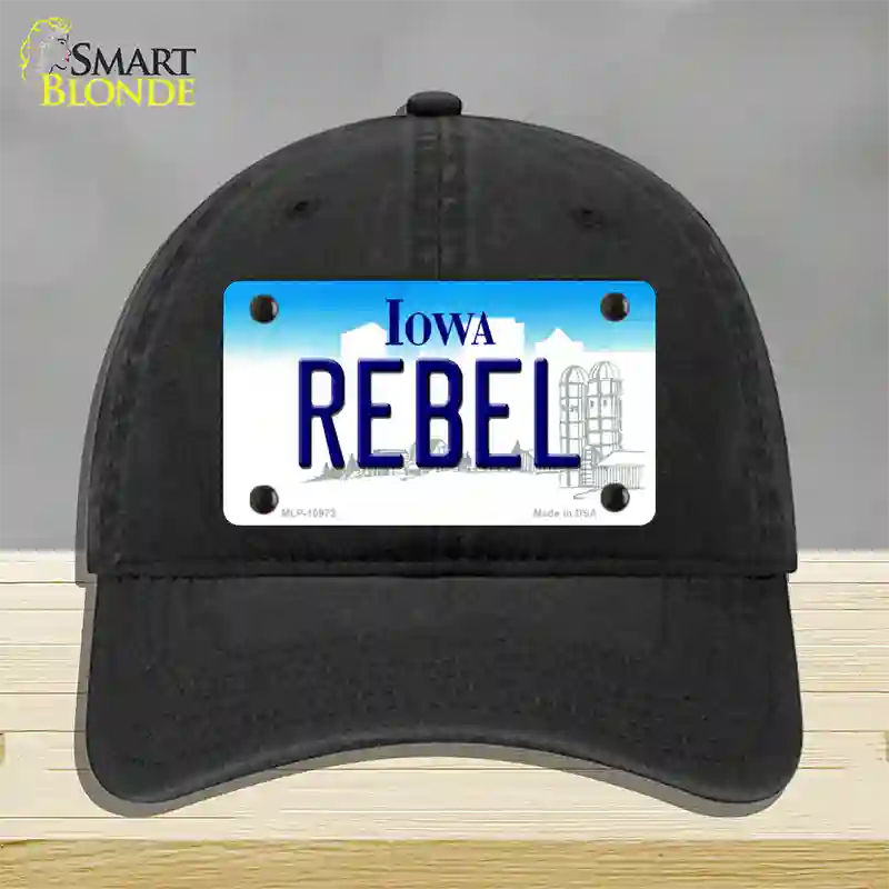 Rebel Iowa Novelty License Plate Hat Unconstructed Cotton / Black