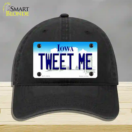 Tweet Me Iowa Novelty License Plate Hat Unconstructed Cotton / Black