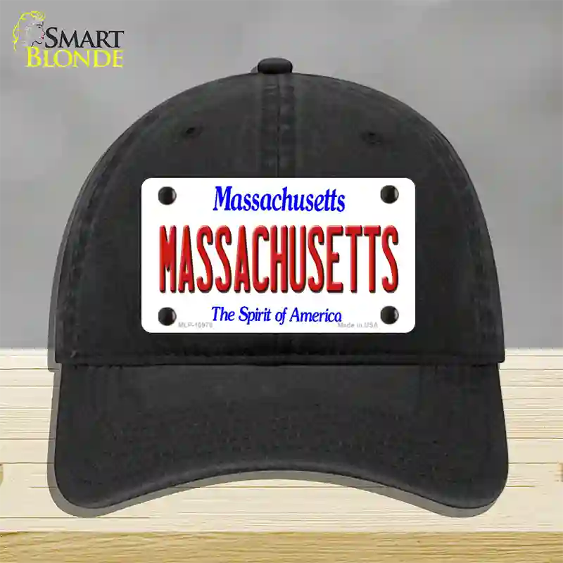 Massachusetts State Novelty License Plate Hat Unconstructed Cotton / Black