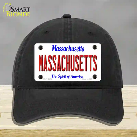 Massachusetts State Novelty License Plate Hat Unconstructed Cotton / Black