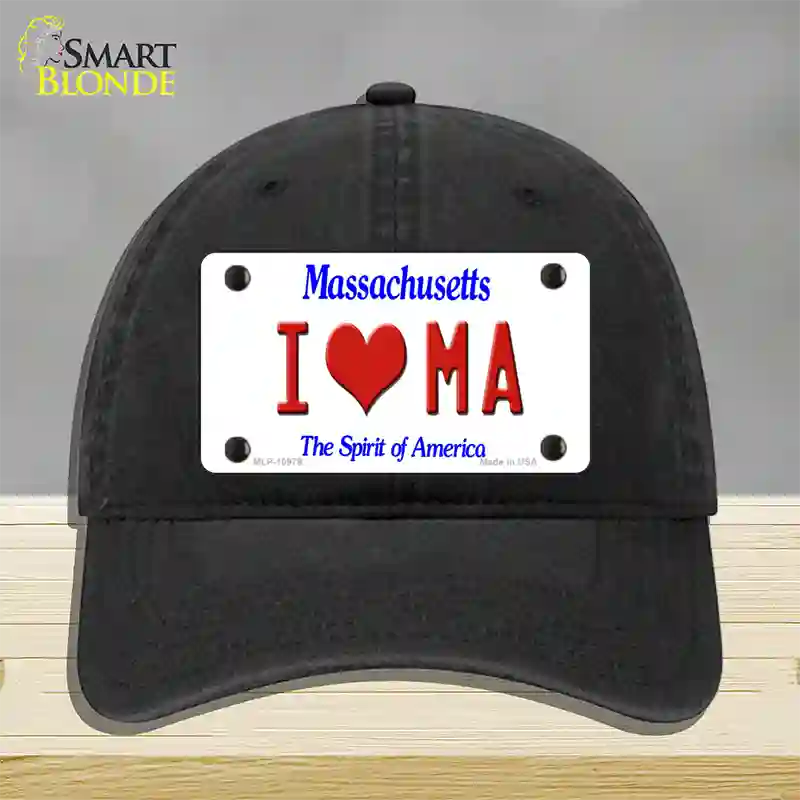 I Love Massachusetts Novelty License Plate Hat Unconstructed Cotton / Black