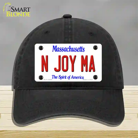 N Joy MA Massachusetts Novelty License Plate Hat Unconstructed Cotton / Black