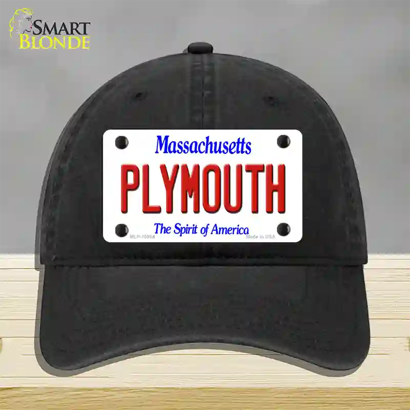 Plymouth Massachusetts Novelty License Plate Hat Unconstructed Cotton / Black