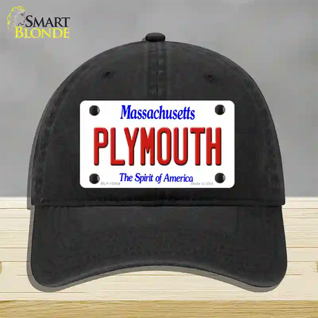 Plymouth Massachusetts Novelty License Plate Hat Unconstructed Cotton / Black