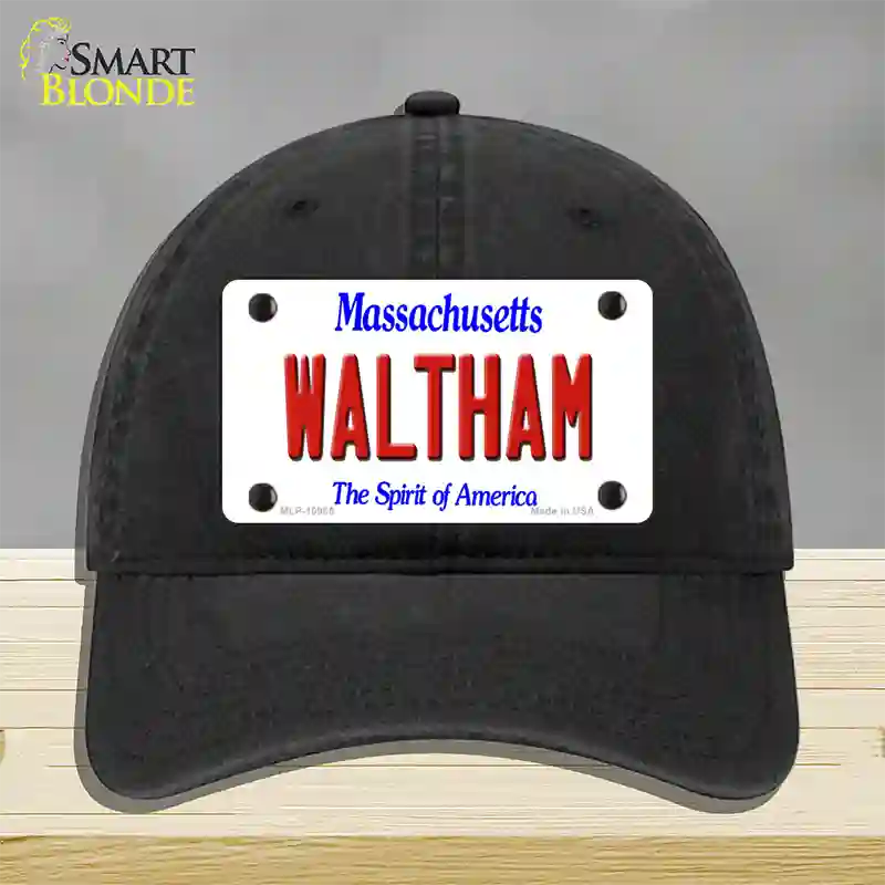 Waltham Massachusetts Novelty License Plate Hat Unconstructed Cotton / Black