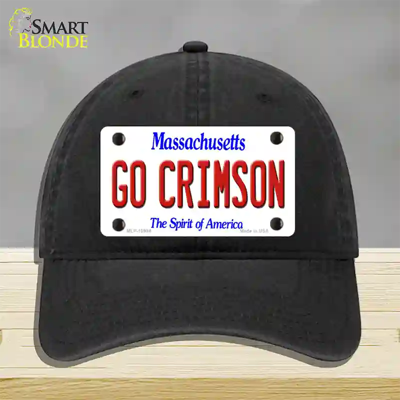 Go Crimson Massachusetts Novelty License Plate Hat Unconstructed Cotton / Black