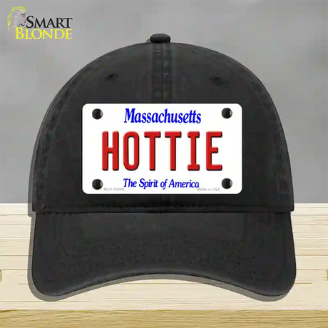 Hottie Massachusetts Novelty License Plate Hat Unconstructed Cotton / Black