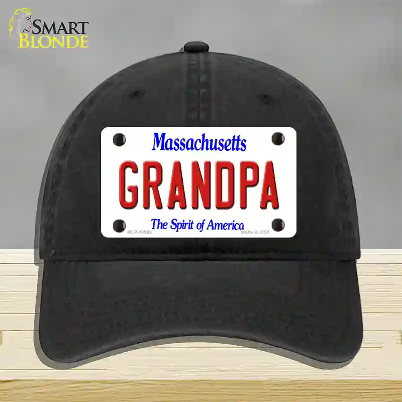 Grandpa Massachusetts Novelty License Plate Hat Unconstructed Cotton / Black