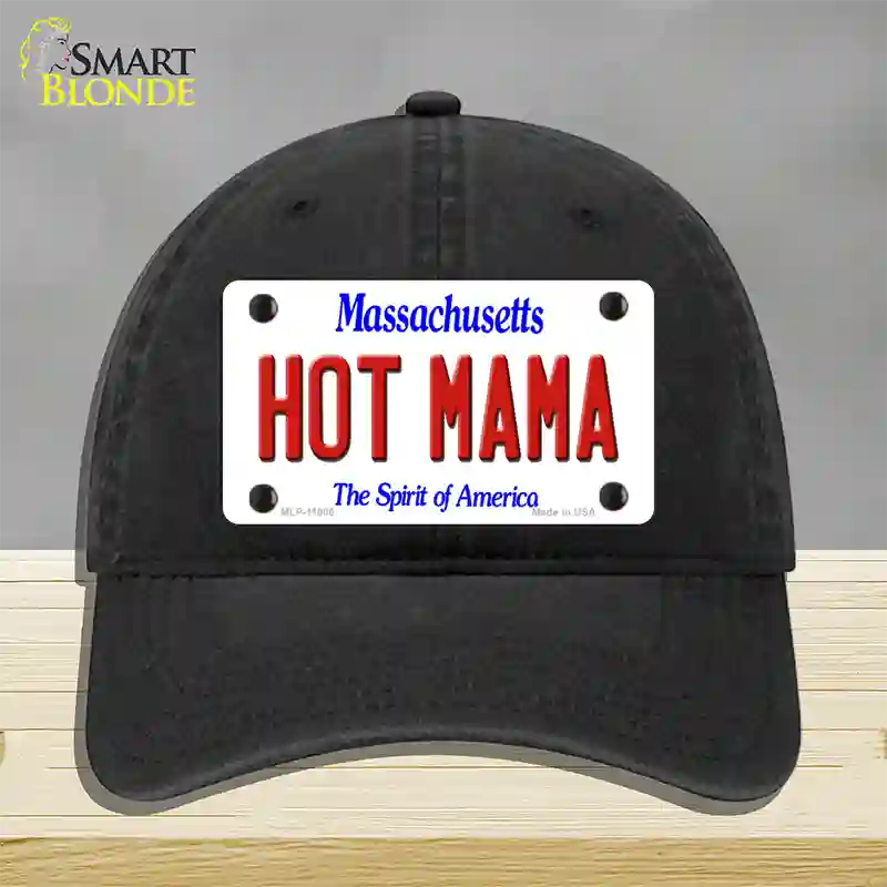 Hot Mama Massachusetts Novelty License Plate Hat Unconstructed Cotton / Black