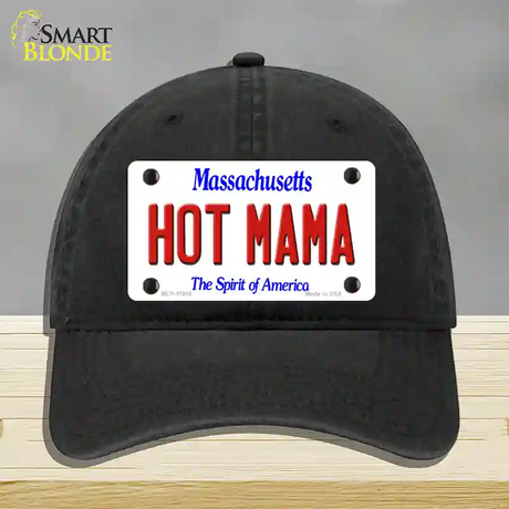 Hot Mama Massachusetts Novelty License Plate Hat Unconstructed Cotton / Black