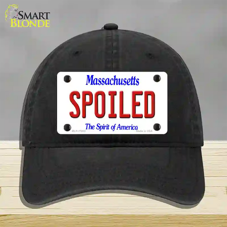 Spoiled Massachusetts Novelty License Plate Hat Unconstructed Cotton / Black