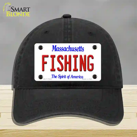 Fishing Massachusetts Novelty License Plate Hat Unconstructed Cotton / Black