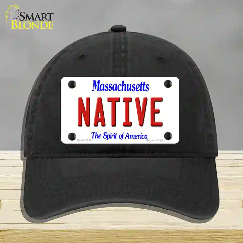 Native Massachusetts Novelty License Plate Hat Unconstructed Cotton / Black