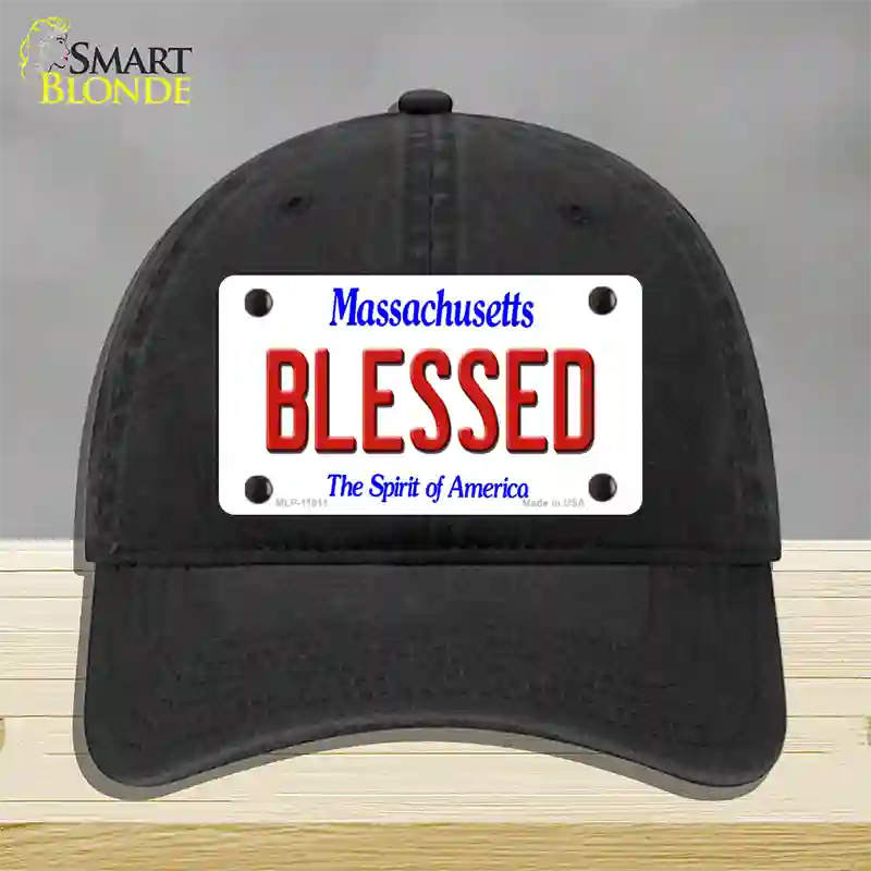 Blessed Massachusetts Novelty License Plate Hat Unconstructed Cotton / Black