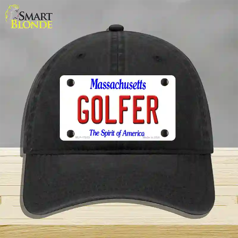 Golfer Massachusetts Novelty License Plate Hat Unconstructed Cotton / Black