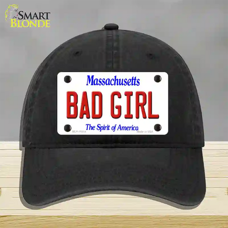 Bad Girl Massachusetts Novelty License Plate Hat Unconstructed Cotton / Black