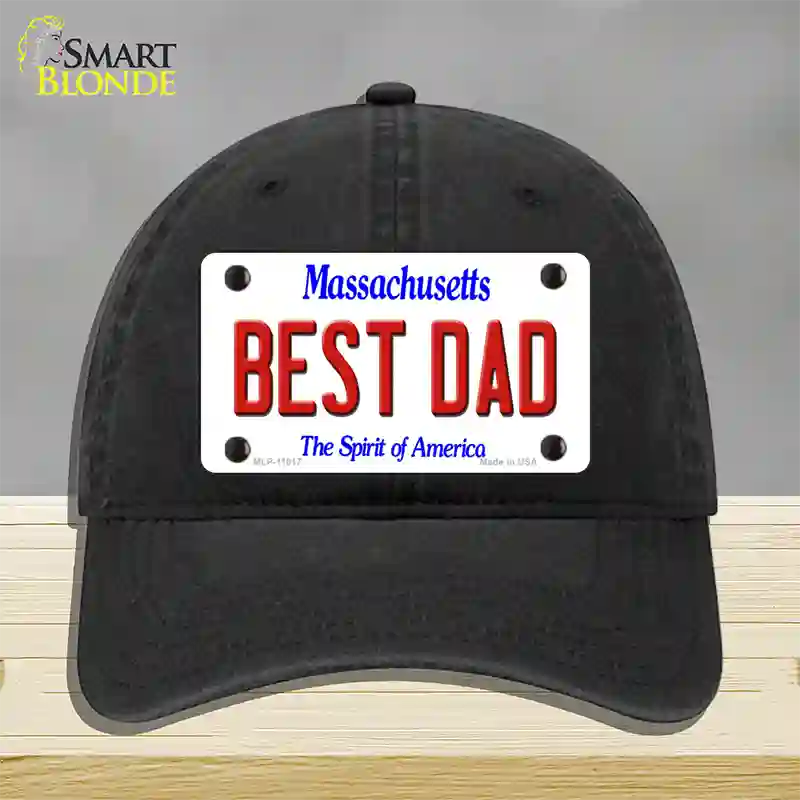 Best Dad Massachusetts Novelty License Plate Hat Unconstructed Cotton / Black