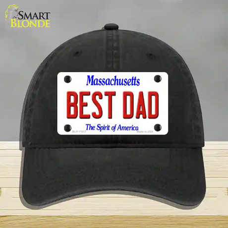 Best Dad Massachusetts Novelty License Plate Hat Unconstructed Cotton / Black