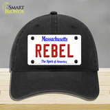 Rebel Massachusetts Novelty License Plate Hat Unconstructed Cotton / Black