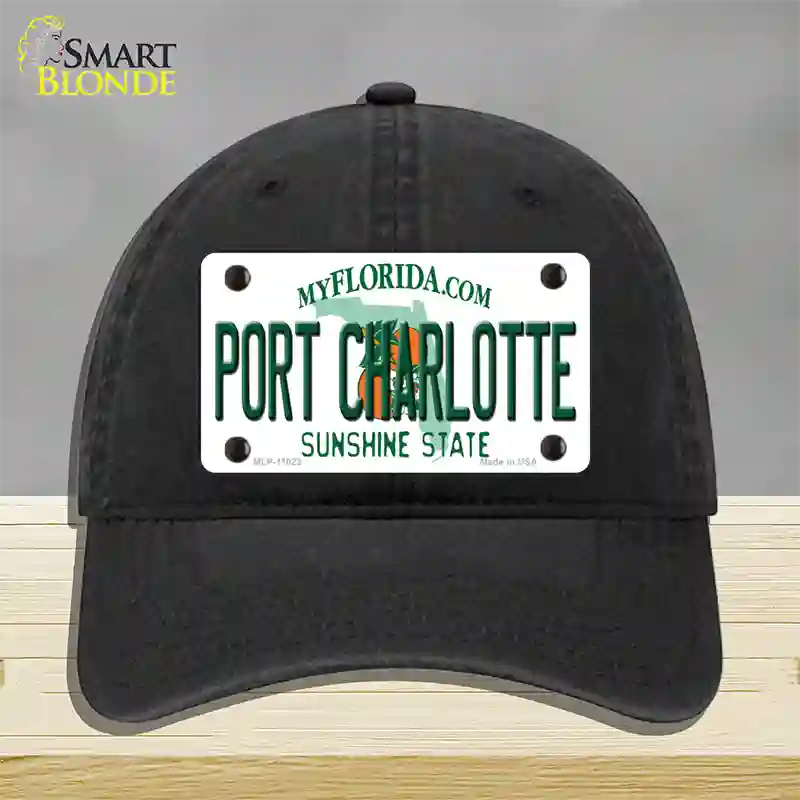 Port Charlotte Florida Novelty License Plate Hat Unconstructed Cotton / Black