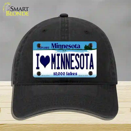 I Love Minnesota Novelty License Plate Hat Unconstructed Cotton / Black