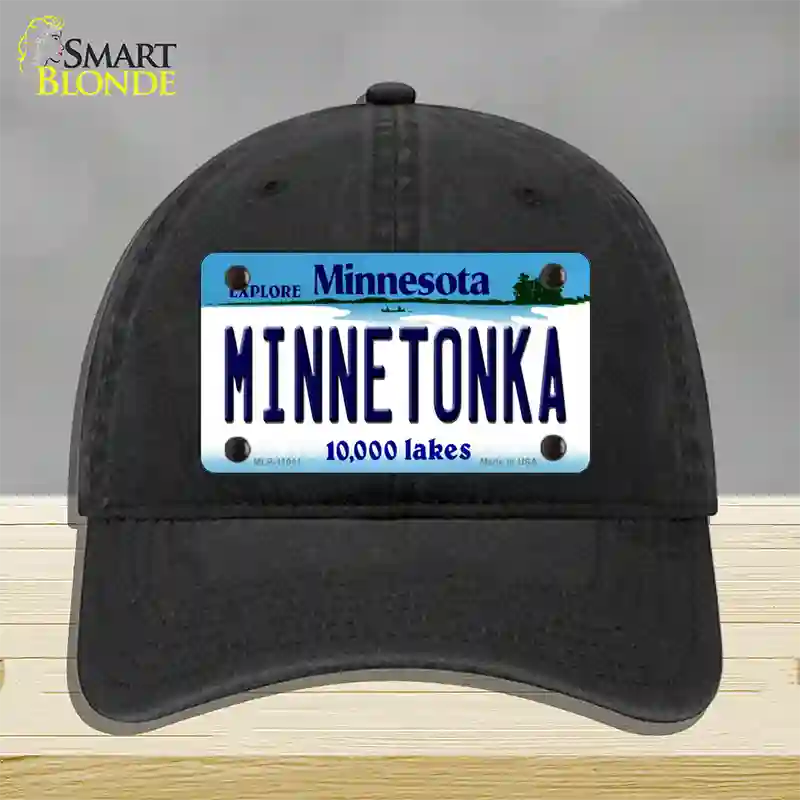 Minnetonka Minnesota State Novelty License Plate Hat Unconstructed Cotton / Black