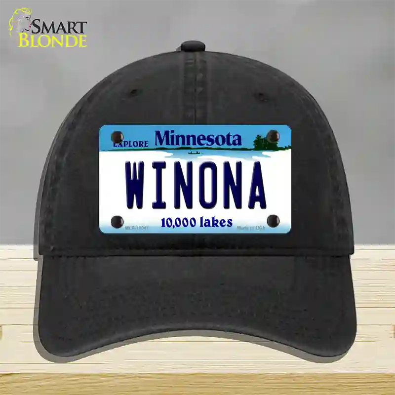 Winona Minnesota State Novelty License Plate Hat Unconstructed Cotton / Black