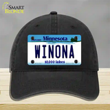 Winona Minnesota State Novelty License Plate Hat Unconstructed Cotton / Black