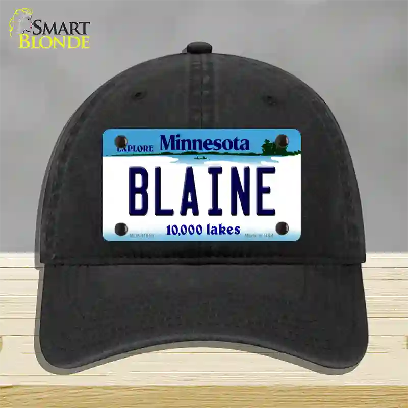 Blaine Minnesota State Novelty License Plate Hat Unconstructed Cotton / Black