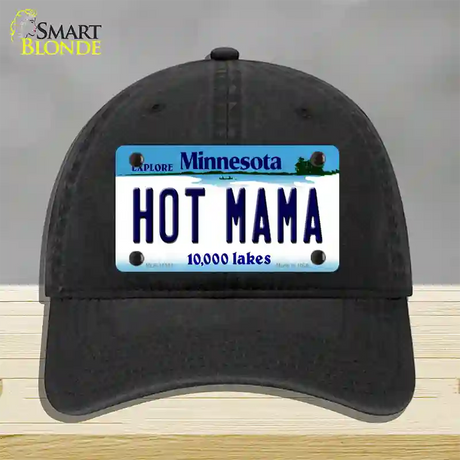 Hot Mama Minnesota State Novelty License Plate Hat Unconstructed Cotton / Black