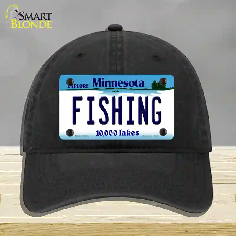 Fishing Minnesota State Novelty License Plate Hat Unconstructed Cotton / Black