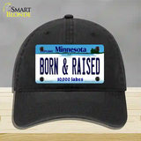 Born and Raised Minnesota State Novelty License Plate Hat Unconstructed Cotton / Black