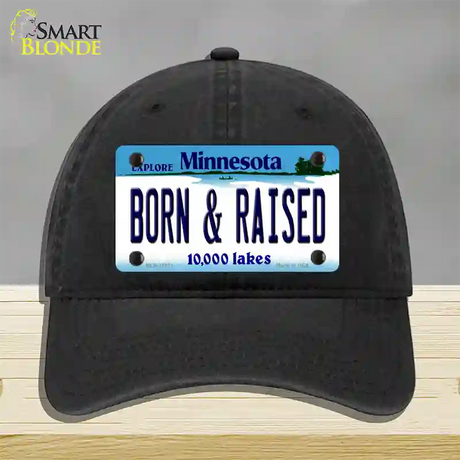 Born and Raised Minnesota State Novelty License Plate Hat Unconstructed Cotton / Black