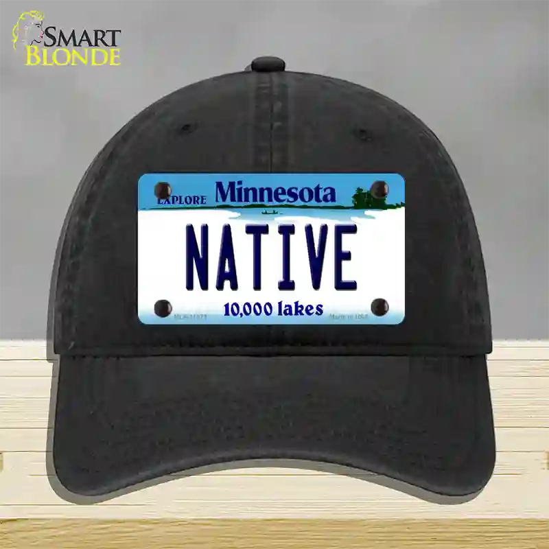 Native Minnesota State Novelty License Plate Hat Unconstructed Cotton / Black