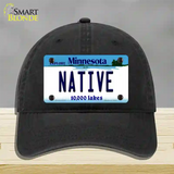 Native Minnesota State Novelty License Plate Hat Unconstructed Cotton / Black