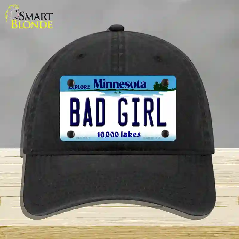 Bad Girl Minnesota State Novelty License Plate Hat Unconstructed Cotton / Black