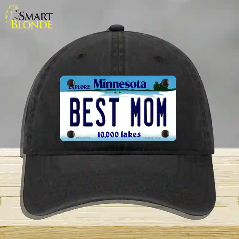 Best Mom Minnesota State Novelty License Plate Hat Unconstructed Cotton / Black