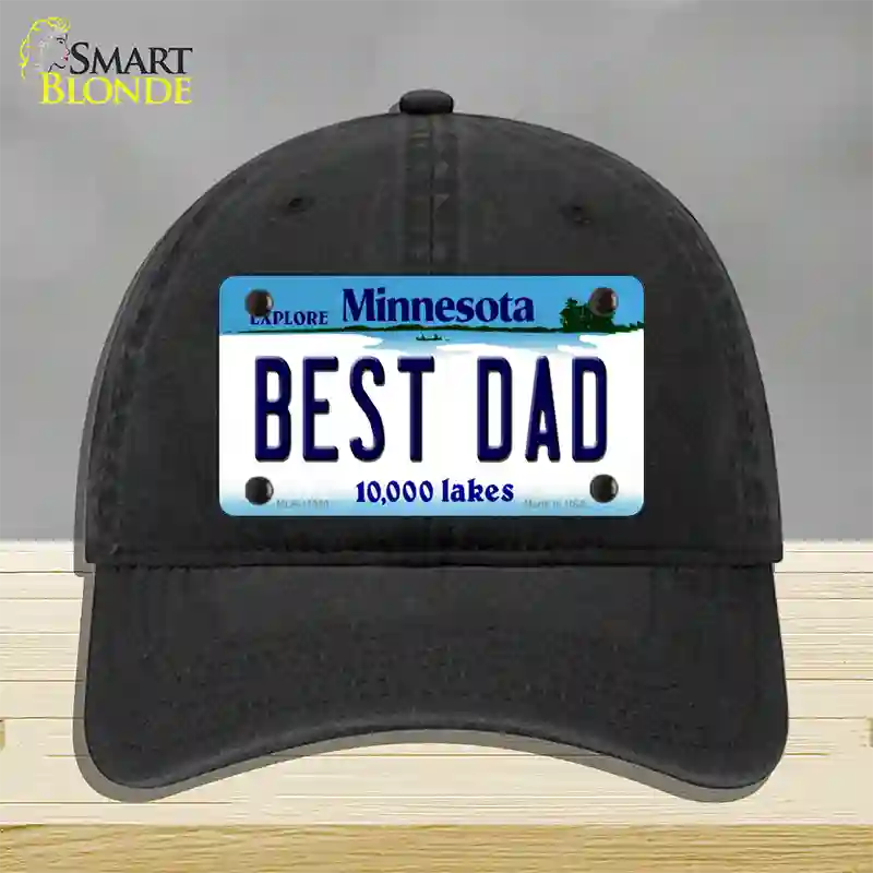 Best Dad Minnesota State Novelty License Plate Hat Unconstructed Cotton / Black