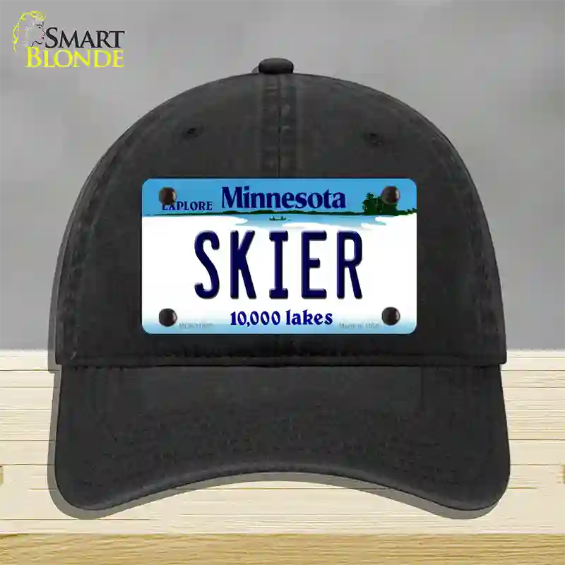 Skier Minnesota State Novelty License Plate Hat Unconstructed Cotton / Black