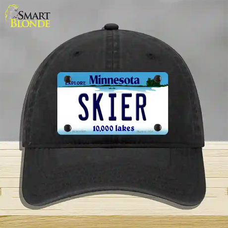 Skier Minnesota State Novelty License Plate Hat Unconstructed Cotton / Black