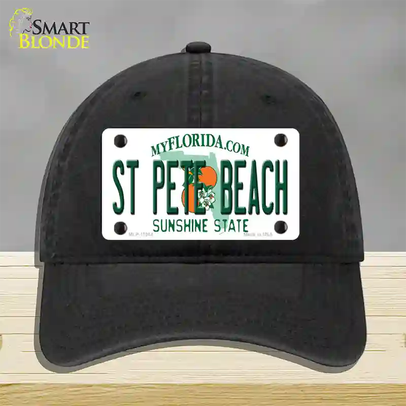 St Pete Beach Florida Novelty License Plate Hat Unconstructed Cotton / Black