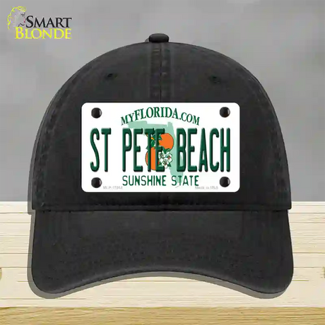 St Pete Beach Florida Novelty License Plate Hat Unconstructed Cotton / Black