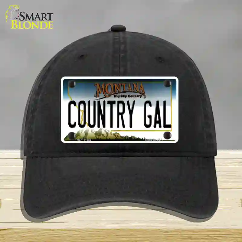 Country Gal Montana State Novelty License Plate Hat Unconstructed Cotton / Black