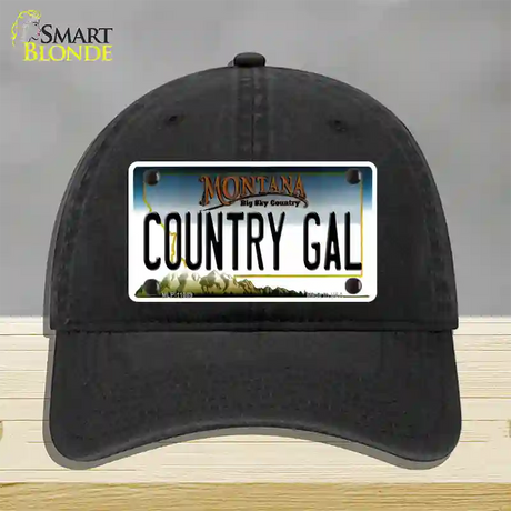 Country Gal Montana State Novelty License Plate Hat Unconstructed Cotton / Black