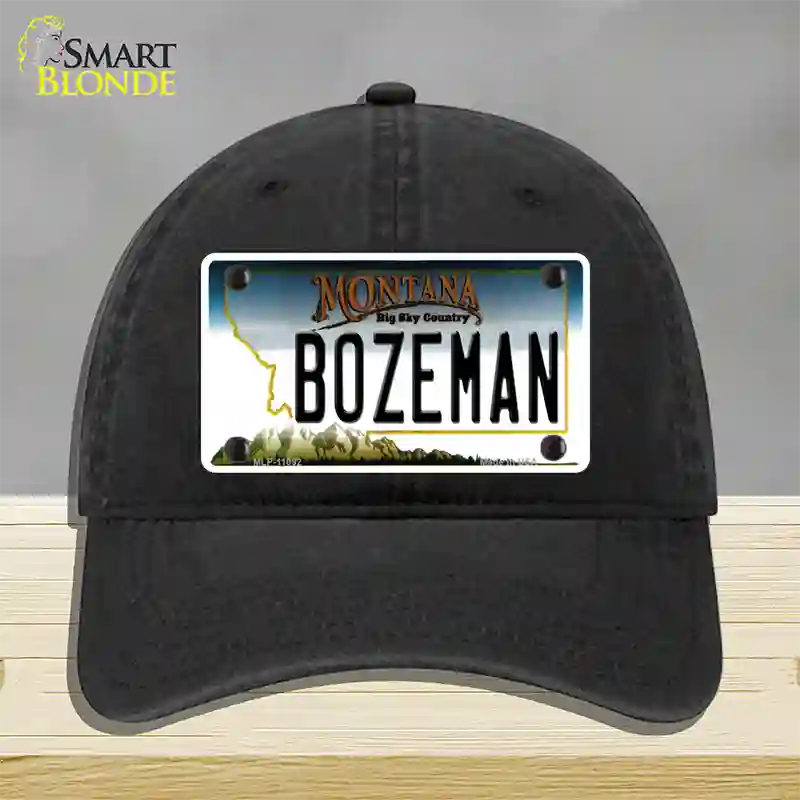 Bozeman Montana State Novelty License Plate Hat Unconstructed Cotton / Black