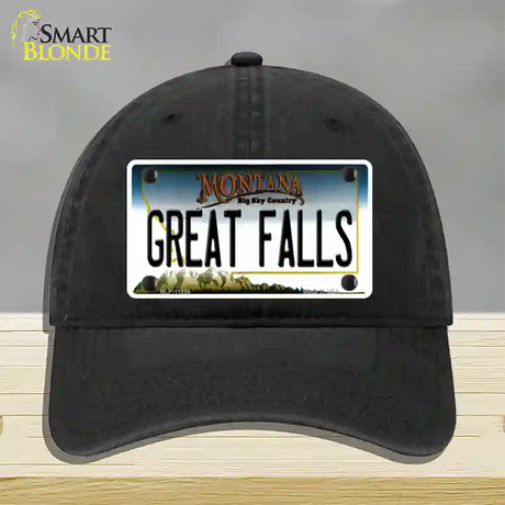 Great Falls Montana State Novelty License Plate Hat Unconstructed Cotton / Black